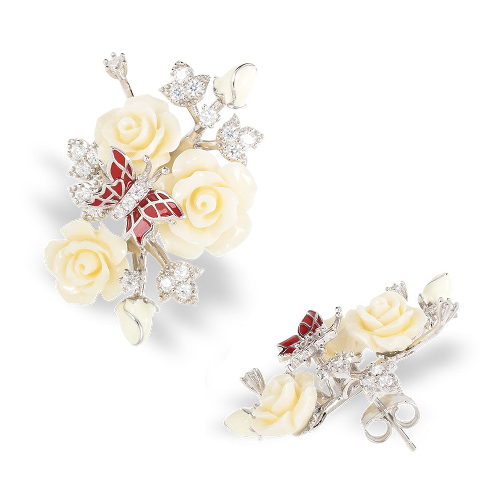 "Fluttering Blossoms of Love" Earrings - White