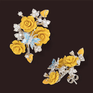 "Fluttering Blossoms of Love" Earrings - Yellow