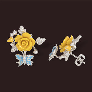"Fluttering Blossoms of Love" Earrings - Yellow