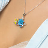 "Fluttering Blossoms of Love" Necklace - Light Blue