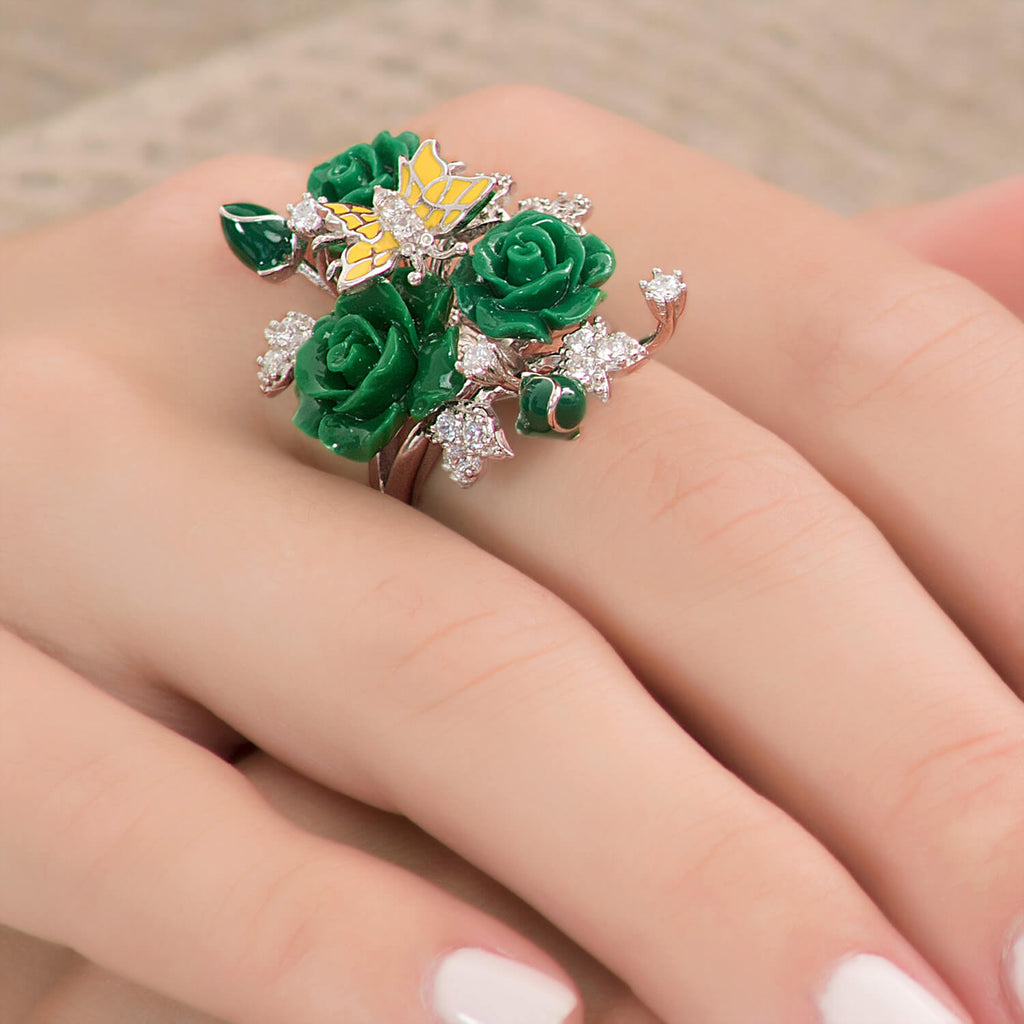 "Fluttering Blossoms of Love" Ring - Green