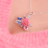 "Fluttering Blossoms of Love" Necklace - Pink