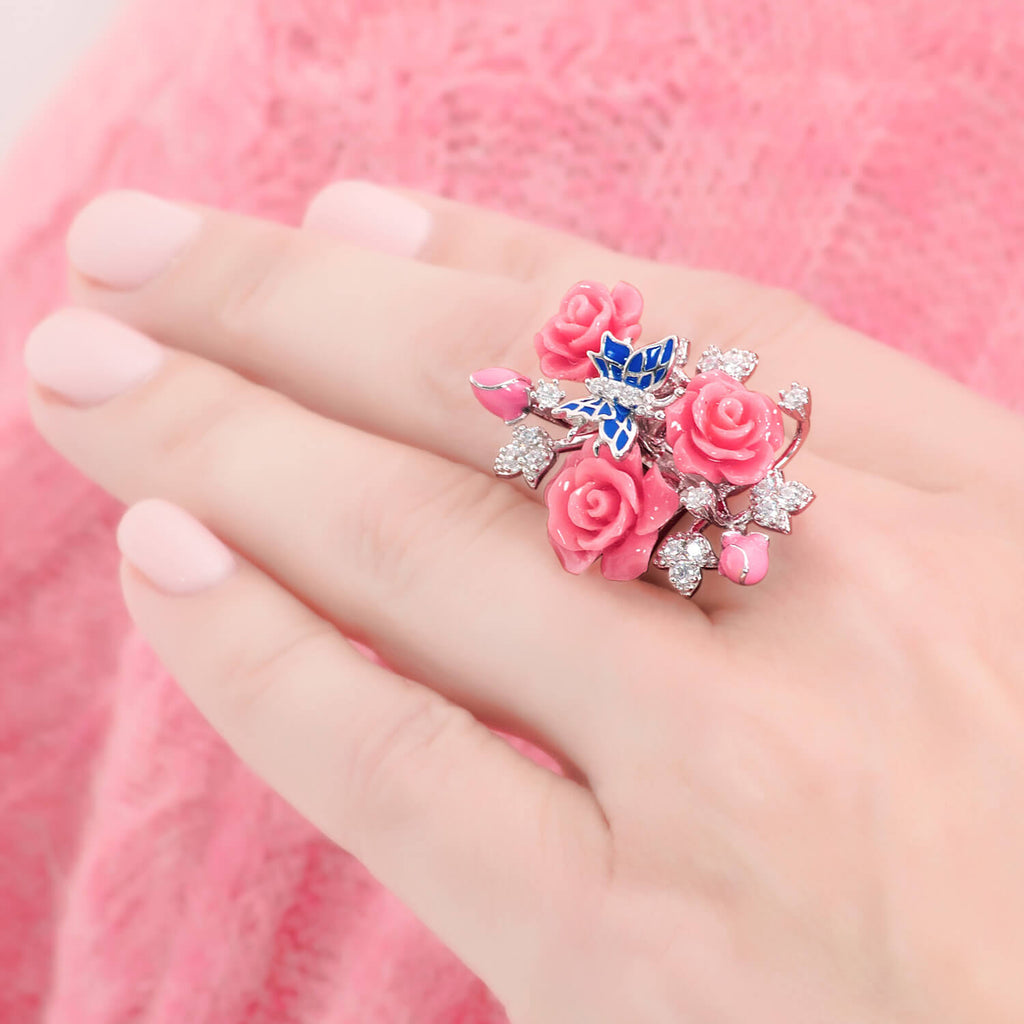 "Fluttering Blossoms of Love" Ring - Pink