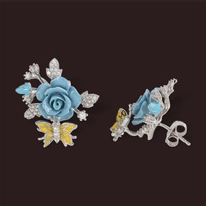 "Fluttering Blossoms of Love" Earrings - Light Blue