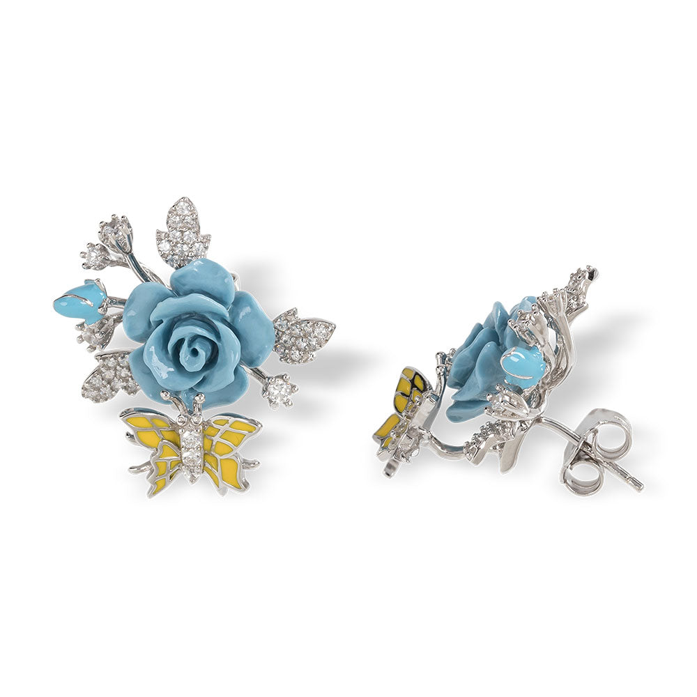 "Fluttering Blossoms of Love" Earrings - Light Blue