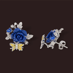 "Fluttering Blossoms of Love" Earrings - Blue