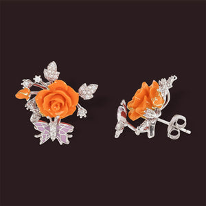 "Fluttering Blossoms of Love" Earrings - Orange