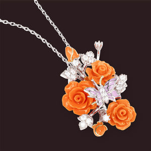 "Fluttering Blossoms of Love" Necklace - Orange