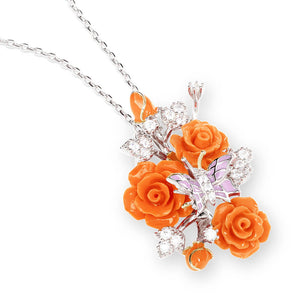"Fluttering Blossoms of Love" Necklace - Orange