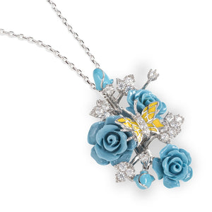 "Fluttering Blossoms of Love" Necklace - Light Blue
