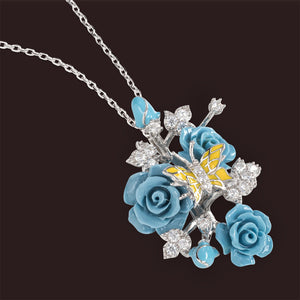 "Fluttering Blossoms of Love" Necklace - Light Blue