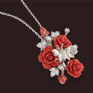 "Fluttering Blossoms of Love" Necklace - Red