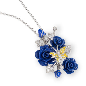 "Fluttering Blossoms of Love" Necklace - Blue