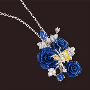 "Fluttering Blossoms of Love" Necklace - Blue