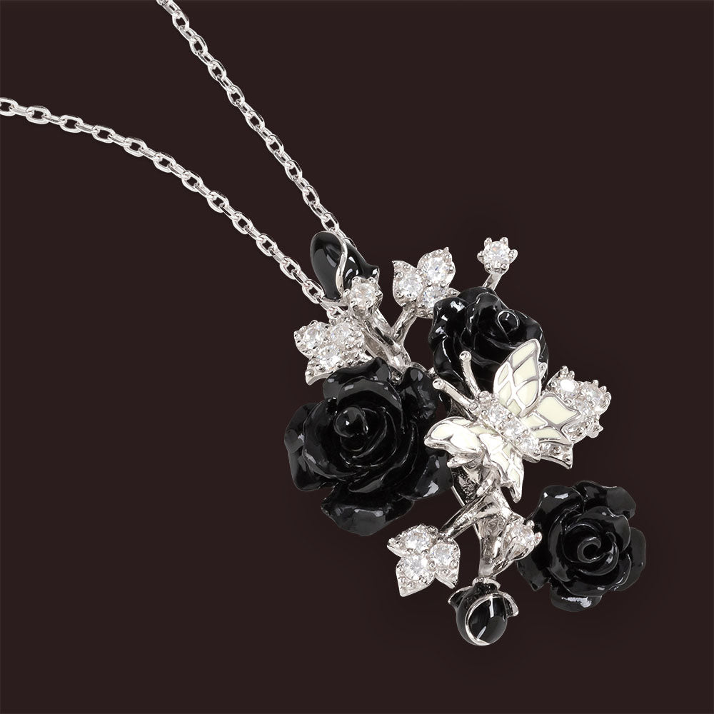 "Fluttering Blossoms of Love" Necklace - Black