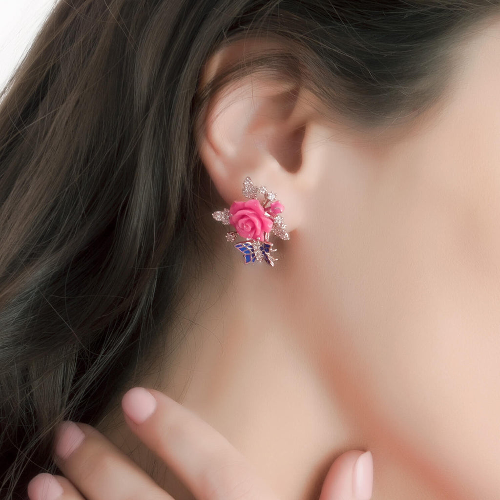 "Fluttering Blossoms of Love" Earrings - Pink