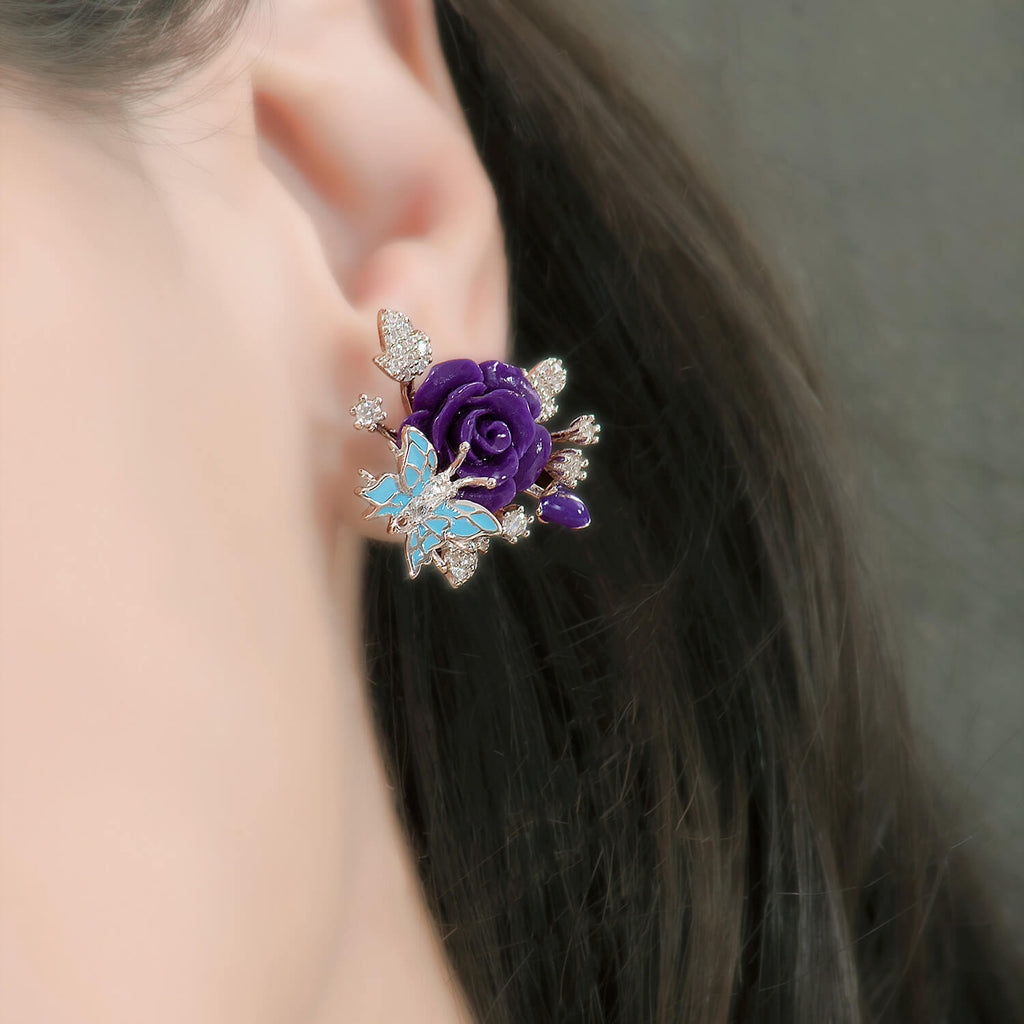 "Fluttering Blossoms of Love" Earrings - Purple