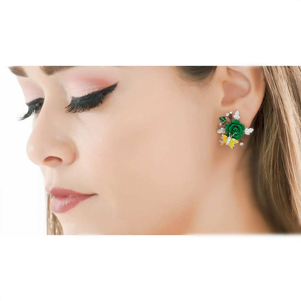 "Fluttering Blossoms of Love" Earrings - Green