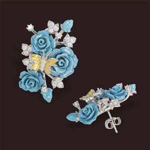"Fluttering Blossoms of Love" Earrings - Light Blue