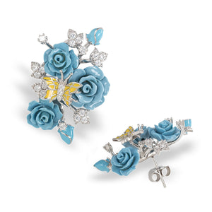 "Fluttering Blossoms of Love" Earrings - Light Blue