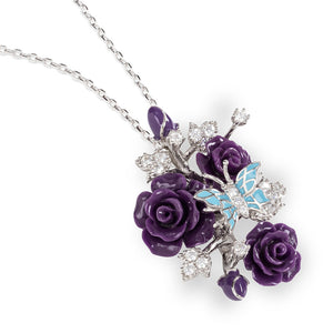 "Fluttering Blossoms of Love" Necklace - Purple