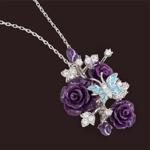 "Fluttering Blossoms of Love" Necklace - Purple