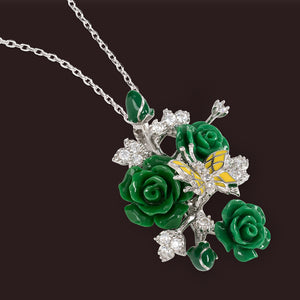 "Fluttering Blossoms of Love" Necklace - Green