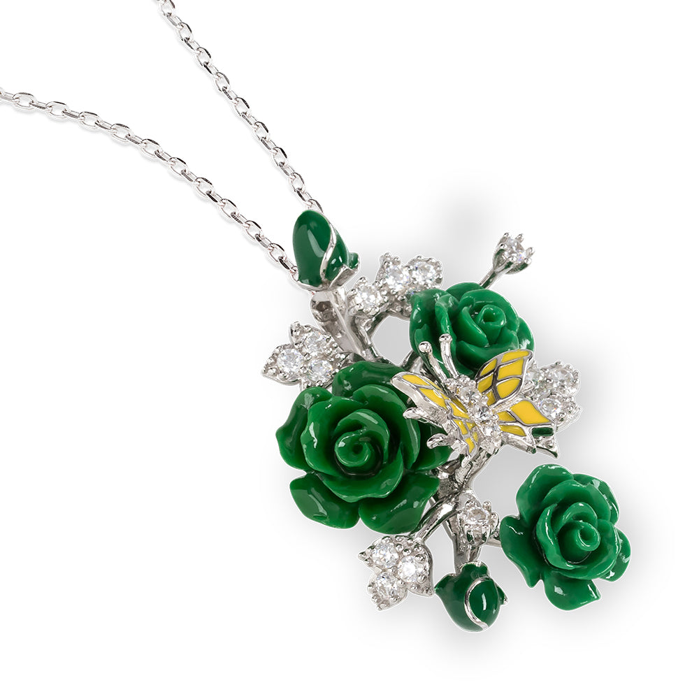 "Fluttering Blossoms of Love" Necklace - Green
