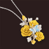 "Fluttering Blossoms of Love" Necklace - Yellow