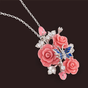"Fluttering Blossoms of Love" Necklace - Pink