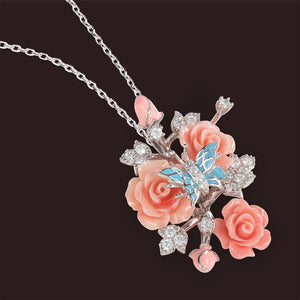 "Fluttering Blossoms of Love" Necklace - Light Pink