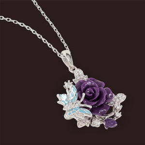 "Fluttering Blossoms of Love" Necklace - Purple