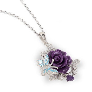 "Fluttering Blossoms of Love" Necklace - Purple
