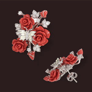 "Fluttering Blossoms of Love" Earrings - Red