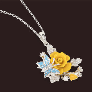 "Fluttering Blossoms of Love" Necklace - Yellow