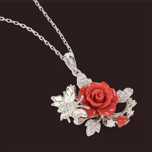 "Fluttering Blossoms of Love" Necklace - Red