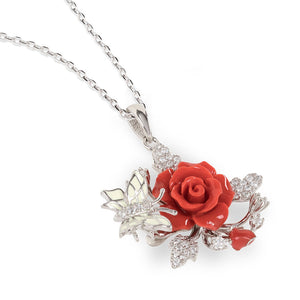 "Fluttering Blossoms of Love" Necklace - Red