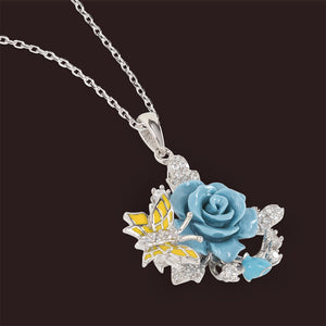 "Fluttering Blossoms of Love" Necklace - Light Blue