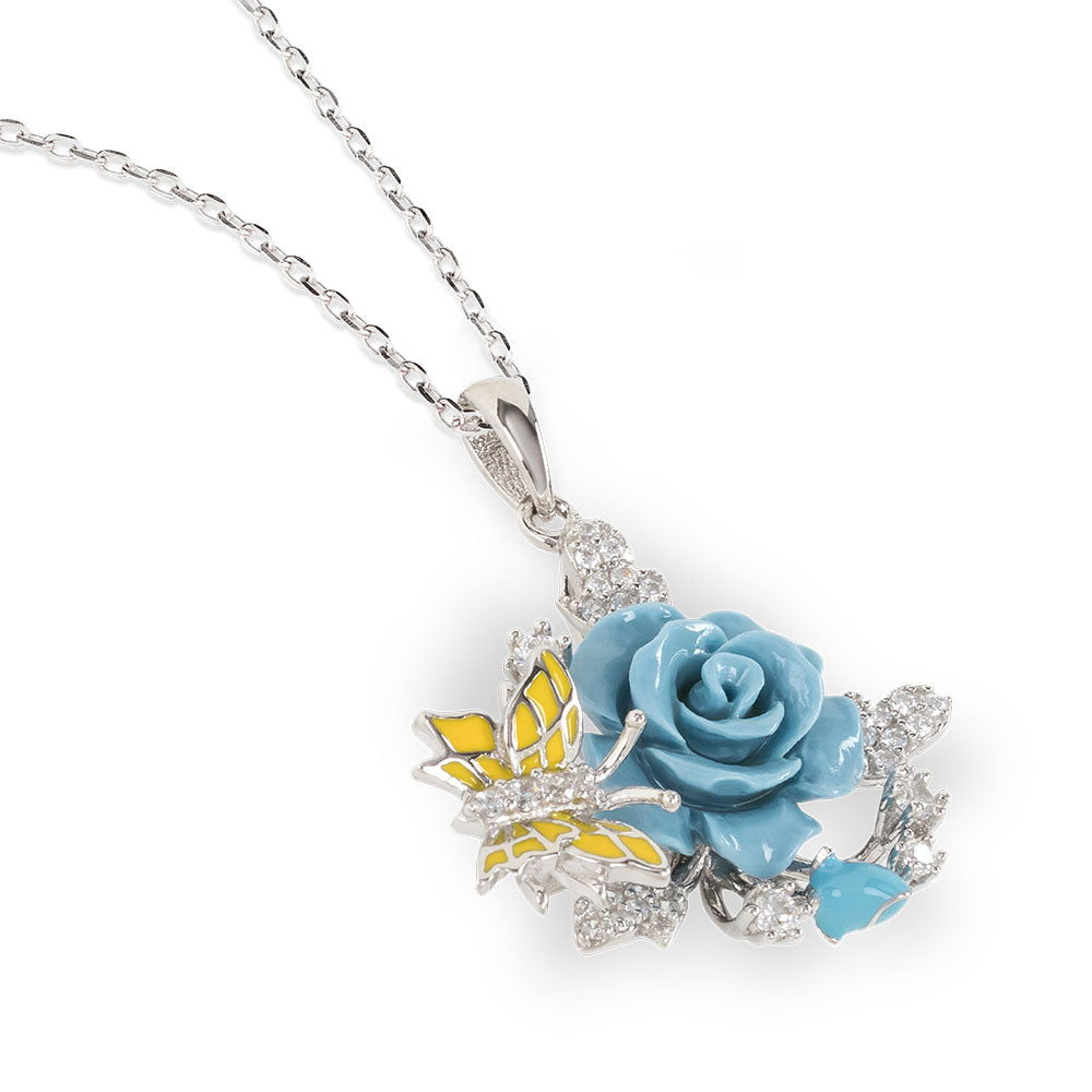 "Fluttering Blossoms of Love" Necklace - Light Blue