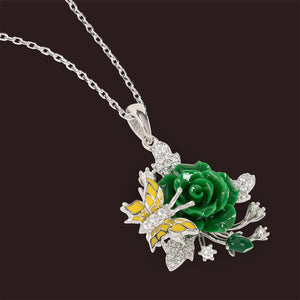 "Fluttering Blossoms of Love" Necklace - Green