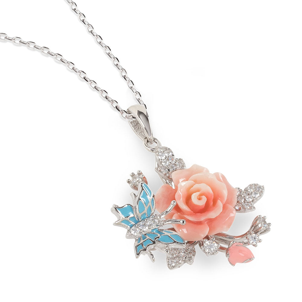 "Fluttering Blossoms of Love" Necklace - Light Pink