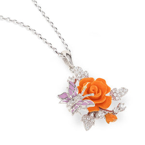 "Fluttering Blossoms of Love" Necklace - Orange