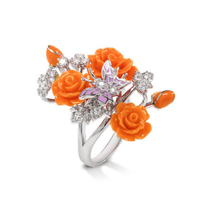 "Fluttering Blossoms of Love" Ring - Orange