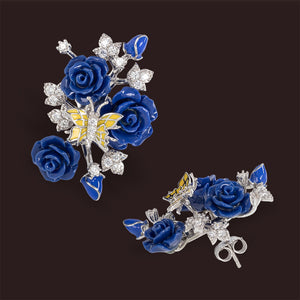 "Fluttering Blossoms of Love" Earrings - Blue