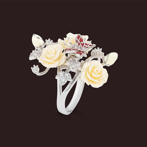 "Fluttering Blossoms of Love" Ring - White