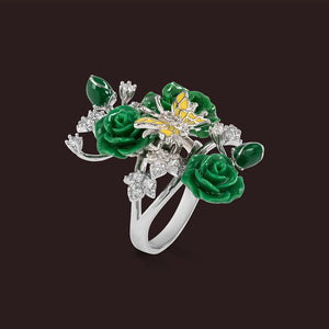 "Fluttering Blossoms of Love" Ring - Green