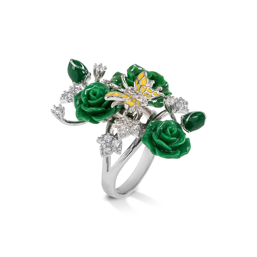 "Fluttering Blossoms of Love" Ring - Green