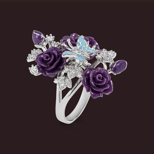 "Fluttering Blossoms of Love" Ring - Purple