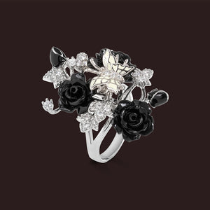 "Fluttering Blossoms of Love" Ring - Black