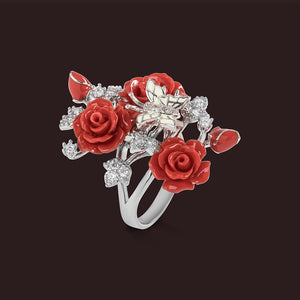 "Fluttering Blossoms of Love" Ring - Red